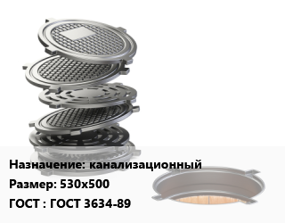 Люк чугунный канализационный 530х500 ГОСТ: ГОСТ 3634-89, дождеприемный, шт цена от 3780 Тг / шт, где купить, условия доставки в Петропавловске и Северо-казахстанской области